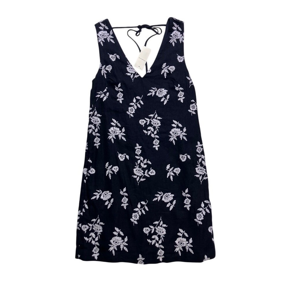 Abercrombie & Fitch Mini Dress Womens Small Tall Black Floral Linen Embroidered